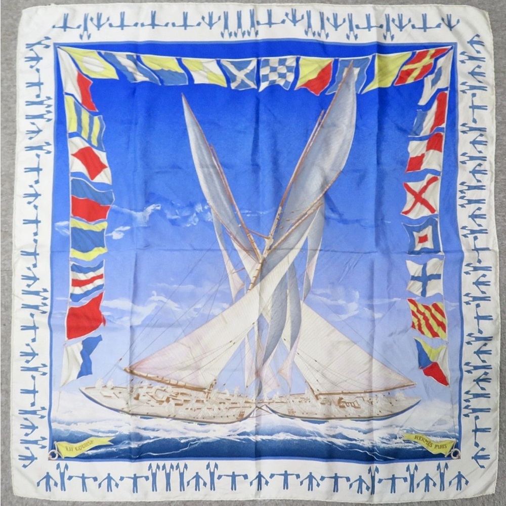 Herms Blue And Yellow Silk Scarf Herms Blue And Yellow Silk Scarf